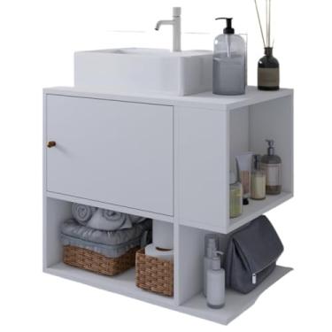 Imagem de Armário Balcão Gabinete Banheiro Organizador Multiuso Suspenso (Branco)