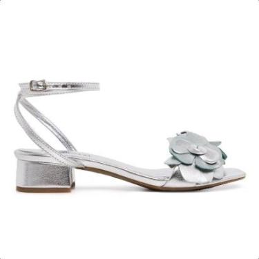 Imagem de Sandalia Bico Quadrado Leruchel Flor Salto Baixo Prata-Feminino