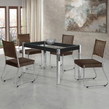 Imagem de Mesa De Jantar Aço Nobre Cláudia Com Tampo Kanon 4 Cadeiras Preto/chocolate/marrom