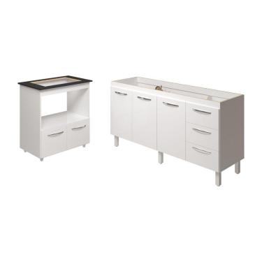 Imagem de Cozinha Balcão Armário Gabinete De Pia 150 Cm Deise E Balcão Evelyn Para Fogão Cooktop 4 Bocas Branco