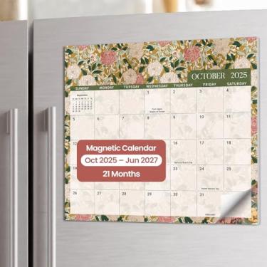 Imagem de Aesthetic Calendário magnético 2025-2026 para geladeira, ímã de calendário de geladeira de 21 meses de outubro de 2025 a junho de 2027, fácil organização, descanso de jardim