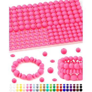 Imagem de 200 contas de silicone FIVEIZERO misturadas para fabricação de chaveiros, contas de silicone de lentilha redondas de 12 mm 15 mm e 12 mm para canetas, pulseira, colar, artesanato DIY (rosa choque)
