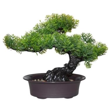 Imagem de Árvore de bonsai artificial, cipreste falso realista em vaso com pedras decorativas, decoração interna de 20 cm, mesa de escritório, prateleira de banheiro, quarto e sala de estar de fazenda
