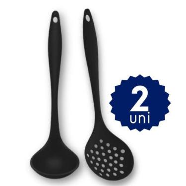 Imagem de Kit Utensílios Silicone Concha Escumadeira Colher 28cm Resistente Alta