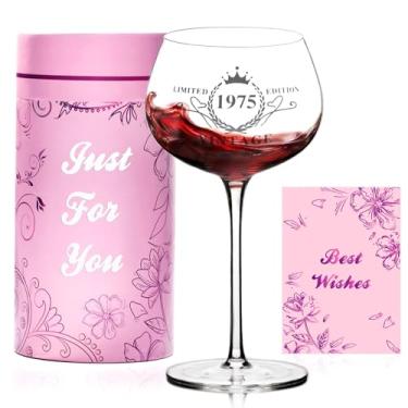 Imagem de Presentes de aniversário de 50 anos para ela, taça de vinho vintage gravada 1975, decorações de feliz aniversário, ideia única de presente de aniversário de 50 anos para mulheres, irmã, amigas, filha
