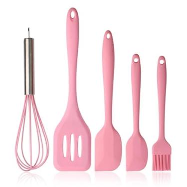 Imagem de Conjunto de Utensílios de Cozinha em Silicone, 5 Peças, com Fouet, Espátulas e Pincel, Livre de BPA, Lavável em Lava-Louças (Rosa)