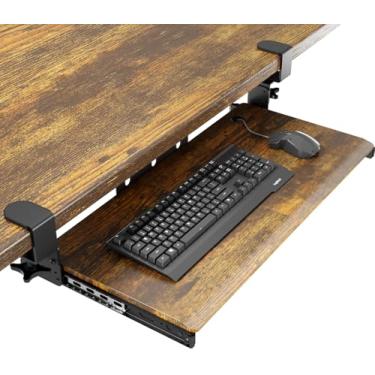 Imagem de AX WABER Bandeja de teclado embaixo da mesa com sistema de montagem de grampo C extra resistente, 27,3 (82,5 cm incluindo braçadeiras) x 28 cm gaveta de computador plataforma deslizante para digitação