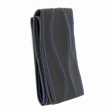 Imagem de Eacam Capa de Couro para Volante de 38 Cm, Costura à Mão Em Relevo Com Agulha e Linha, Decoração de Carro Elegante DIY, Preto Vermelho, Feita de Couro Macio e Resistente, Aplicação (Preto Azul)