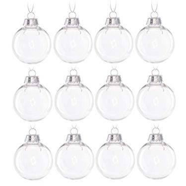 Imagem de Wenosda Conjunto de 12 peças de enfeite de bola de plástico transparente preenchível, bolas de Natal DIY de 6 cm para enfeites de Natal, enfeites de árvore de Natal, casamento, festa e decoração de