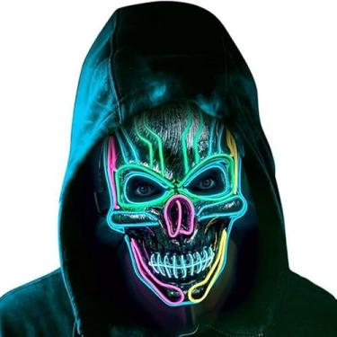 Imagem de SHANJIA Máscara de Halloween, máscara iluminada, crânio assustador com iluminação LED para festival de Halloween, cosplay, baile de máscaras, festa de carnaval (cinco luzes coloridas)