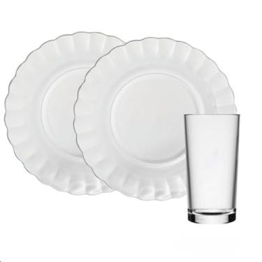 Imagem de Prato Fundo Aparelho de Jantar 12 PeçAs com Copos em Vidro 6 Pratos, 6 Copos à Sua Escolha Design Moderno(OHIO)