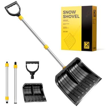 Imagem de KYX Pá de neve de 45 cm com alça em forma de D, pás resistentes, tira de desgaste de aço inoxidável remove facilmente a neve pesada do carro, garagem, jardim, quintal
