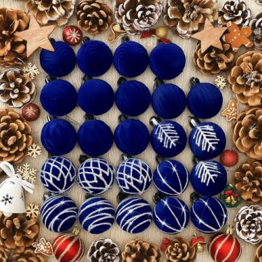 Imagem de Namalu Conjunto de 24 mini bolas de Natal de veludo de 4 cm, enfeites de árvore de Natal com glitter, enfeites de bola flocada, árvore de Natal, pendurar para decoração de festa de férias em ambientes