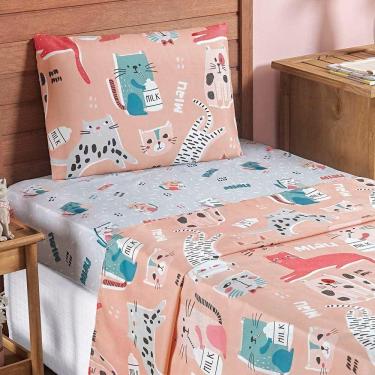 Imagem de Jogo De Lençol Carrosel Solteiro 3 Peças Infantil Estampado Divertido - Gato - 100% Poliéster