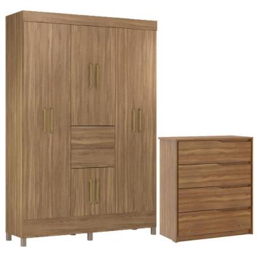 Imagem de Kit Guarda Roupa Casal 8 Portas Munique Cômoda Atria Amêndola Touch
