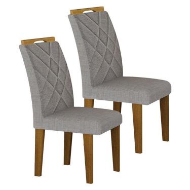 Imagem de Cadeira Para Mesa De Jantar Larissa New Mdf Kit 2 Peças Freijó Linho Cinza - Leifer Móveis