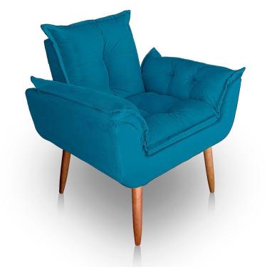 Imagem de Poltrona Para Sala E Quarto Decorativa Opala Suede Cor Azul Turquesa