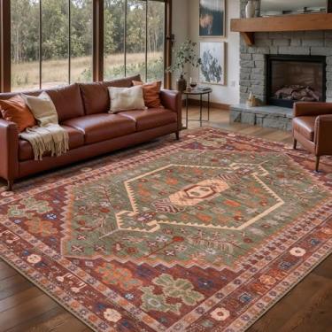 Imagem de Ciicool Tapetes laváveis de 1,5 x 2,1 m para sala de estar, antiderrapante, tapete grande, de pelo baixo, tapete vintage, para quarto, sala de jantar, hall de entrada, decoração