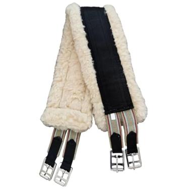 Imagem de Circunferência de cavalo inglês forrada com lã 47 com anel em D, faixa elástica na barriga, ajuste equestre grosso para equitação no inverno, estabilidade na sela e treinamento