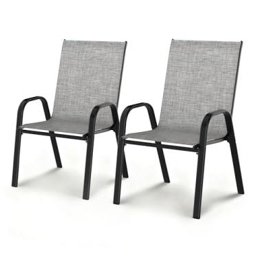 Imagem de Pamapic Conjunto de 2 cadeiras de pátio Textilene, cadeiras de jantar ao ar livre para todos os climas para jardim, quintal, deck de piscina, cinza
