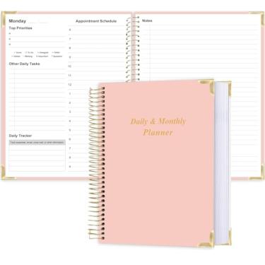 Imagem de Qzyoneei Agenda mensal diária sem data para 2025 2026 - Lista de tarefas A4 com agenda horária, capa dura espiral encadernada para aumentar o foco, material escolar/escritório elegante, 21,6 cm x 28