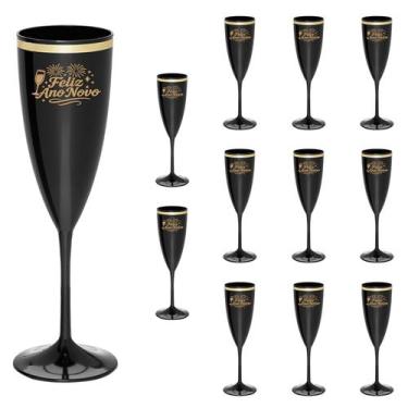 Imagem de Taça Espumante Ano Novo 170ml Acrílico Borda Dourada 12pçs - NEOPLAS, 