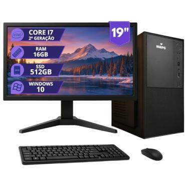 Imagem de MRPC Computador Completo com Intel Core i7 2ª Geração, 16GB RAM DDR3, SSD 512GB, Monitor 19 Polegadas HD, Windows 10, Teclado e Mouse, Para Home Office e Estudo