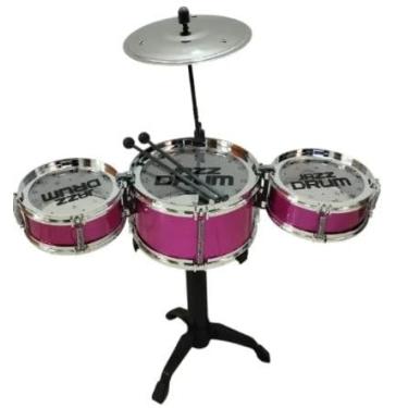 Imagem de Kit Bateria Infantil Jazz 3 Tambores Brinquedo interativo - Rosa
