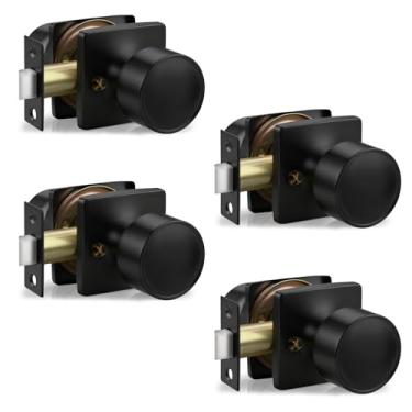 Imagem de Lepushom Maçaneta de porta de passagem sem chave interior sem chave pacote com 4 redondos, para corredor de armário de lavanderia, preto fosco silencioso moderno