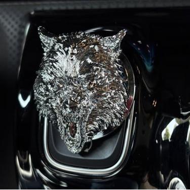 Imagem de Tampa do botão de partida do carro botão de partida do motor do carro botão protetor liga de alumínio controle de energia do carro guarnição legal acessórios de decoração de carro (lobo preto)