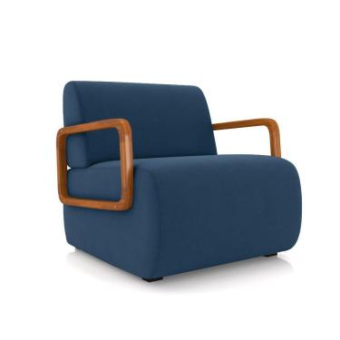 Imagem de Poltrona Sala De Estar Braço De Madeira Hellen Veludo Azul Marinho K01 - D'rossi
