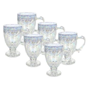 Imagem de Jogo 6 Canecas De Vidro Decorado Luxo Taça Rainbow 190ml - KeHome, Mil
