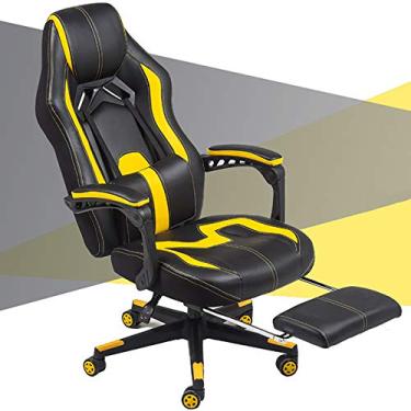 Imagem de Cadeira de escritório para jogos, cadeira de computador, cadeira de escritório com encosto alto, cadeira ergonômica para computador com apoio de cabeça para os pés, cadeira de jogos de couro PU