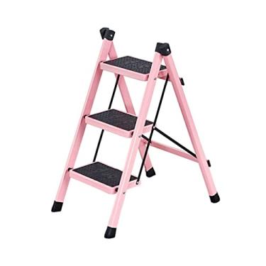 Imagem de Escadas dobráveis com 3 degraus de metal resistente, mini degraus dobráveis com 3 degraus largos antiderrapantes grandes escadas portáteis para cozinha doméstica escada resistente (cor: escada H