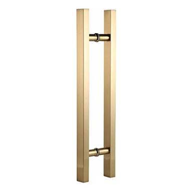 Imagem de Puxador de porta, conjunto de ferragens de porta resistente de aço inoxidável resistente maçaneta de porta de madeira/tubo quadrado dourado corrimão de empurrar e puxar (1000 × 700 mm)