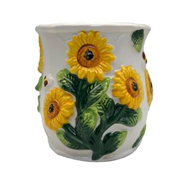 Imagem de ACK Porta-utensílios Girassol 3D - Suporte de Utensílios de Cozinha em Cerâmica Pintada