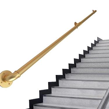Imagem de Corrimão de escada - kit completo, corrimão de tubo dourado industrial de escada com suporte de parede, casa contra a parede, grades internas e externas para idosos (tamanho: 1,2 m)