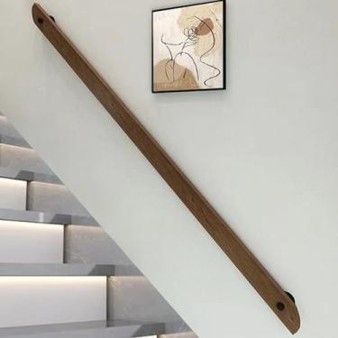 Imagem de FZZIBQYR Trilhos de escada de madeira, corrimão de escada de peça única, corrimão de escada com suporte, apoios de braço de parede de estilo industrial, corrimão de escada adequado para bar, loft
