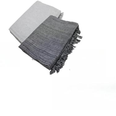 Imagem de Kit 2 Mantas Para Sofa King Gigante 300x180cm Algodao Protetor Decorativo (Cinza Neblina + Preto Mesc)