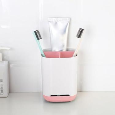 Imagem de Suporte para escova de dentes, escova de limpeza de bancada, suporte de armazenamento de sabão, compartimento de escova de maquiagem de banheiro caixa de armazenamento - plástico - rosa