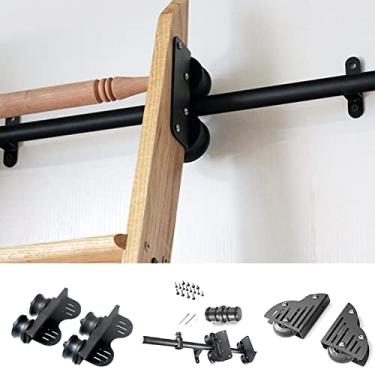 Imagem de Kit de ferragens para escada rolante - trilho de escada móvel de tubo redondo/trilho porta de celeiro deslizante para sótão/casa/interior/livraria, com rodas de rolo de piso (sem escada) (tamanho: 16