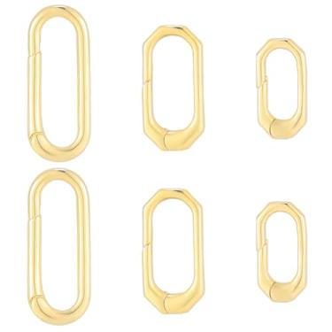Imagem de SUNNYCLUE 1 caixa 6 peças 20 mm real banhado a ouro 18K mola fecho de mola anéis de metal oval gatilho snap mosquetão clipe extensor elos conectores fivelas para fazer joias DIY colar pulseira bolsas
