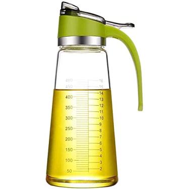 Imagem de 3FLQOOPP Conjunto de dispensador de galheteiro de azeite de oliva e vinagre, conjunto de dispensador de medição de vinagre de óleo de cozinha de vidro e churrasco com design elegante de garrafa de