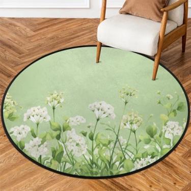Imagem de Tapete redondo de 1,8 m, planta verde, fresco, macio, tapete de porta, antiderrapante, lavável, tapete circular para quarto, berçário, sala de estar, cozinha, banheiro, entrada, decoração de casa