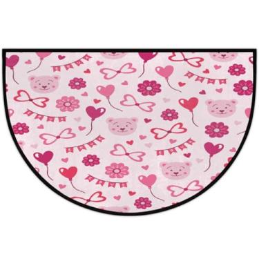 Imagem de Tapete de porta meio redondo para dia dos namorados, antiderrapante, absorvente, semicírculo, tapetes laváveis, meia lua, para ambientes internos, pátio, cozinha, banheiro, entrada, lareira, decoração