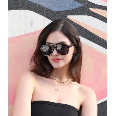 Imagem de Óculos de sol vintage piloto ponte dupla mulheres homens armação quadrada grossa óculos modernos B2846, Armação tartaruga e lente cinza