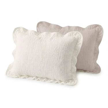 Imagem de Fronhas infantis de musselina com babados 33 x 45 cm, pacote com 2, capas de almofada de viagem de algodão musselina macia e respirável com fecho de envelope para bebês meninos, meninas e crianças