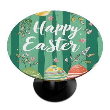 Imagem de hongjinglin Toalha de mesa redonda com borda elástica de Páscoa, toalha de mesa redonda limpável para ambientes internos e externos, pátio, jantar, cozinha, festival, decoração para mesas de 114 a 127