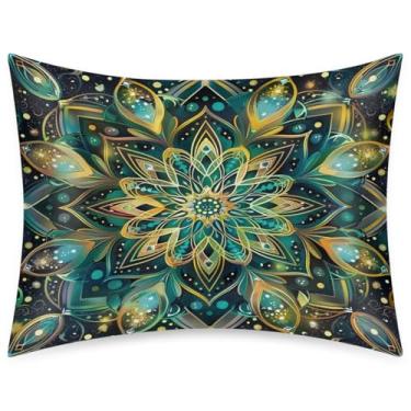 Imagem de Fronha de almofada de cetim de seda de tamanho padrão para cabelo e pele, capa de almofada macia de mandala refrescante arte verde com fecho de envelope para dormir mulheres homens crianças 50 x 66 cm