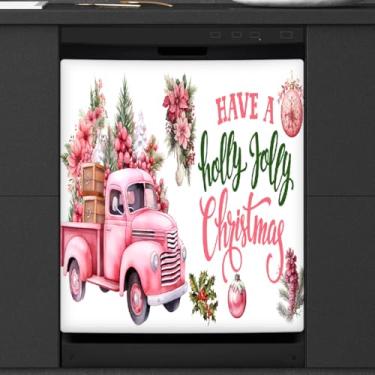 Imagem de Capa de ímã de lava-louças de Natal caminhão rosa, capas magnéticas para decoração de lava-louças, capa magnética para porta de geladeira, decalque de geladeira para cozinha, eletrodomésticos